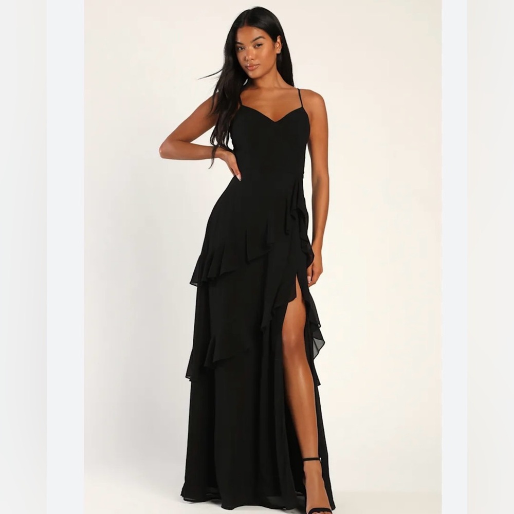 Lulu's Black Maxi Dress with Ruffle Detail